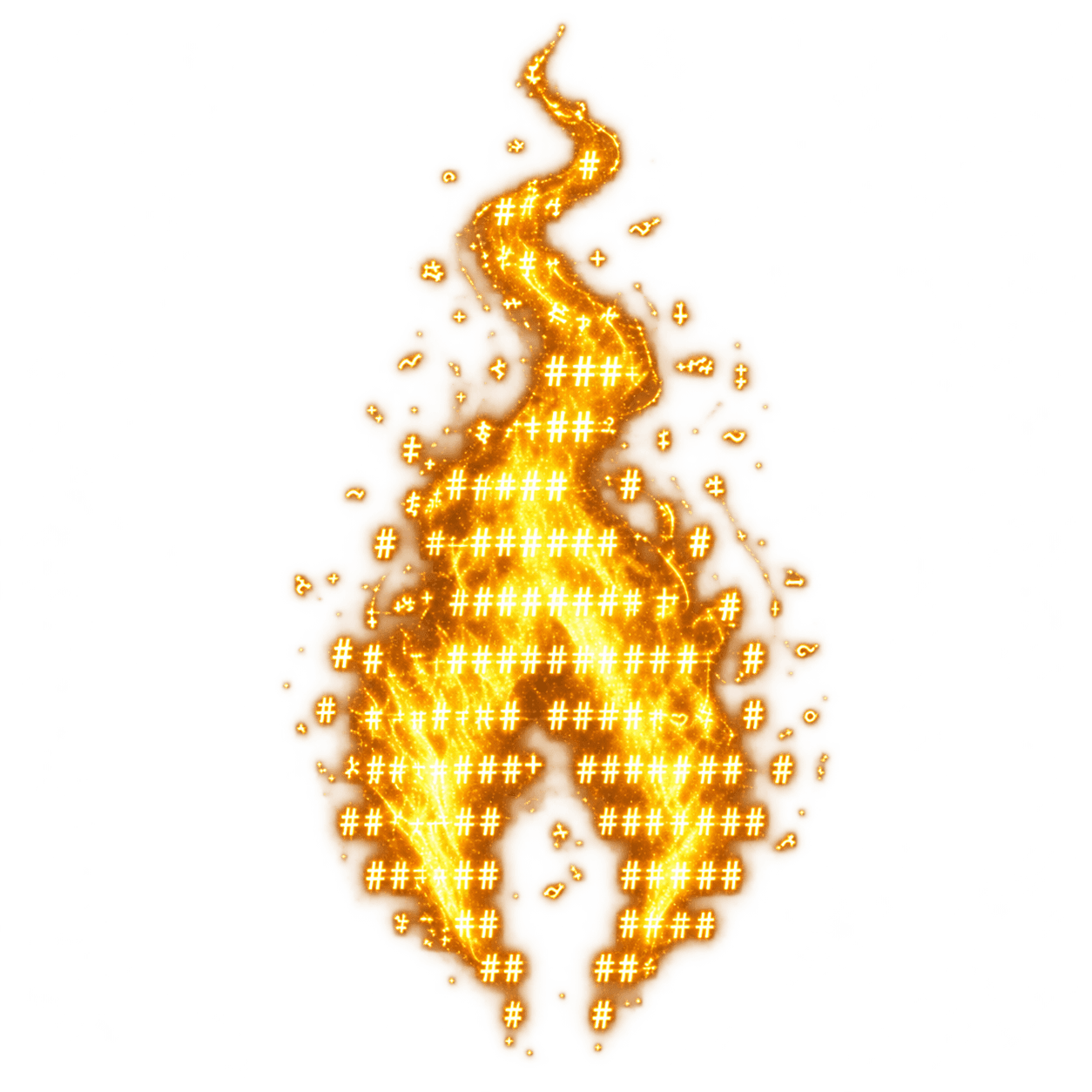 A golden flame made of ASCII characters